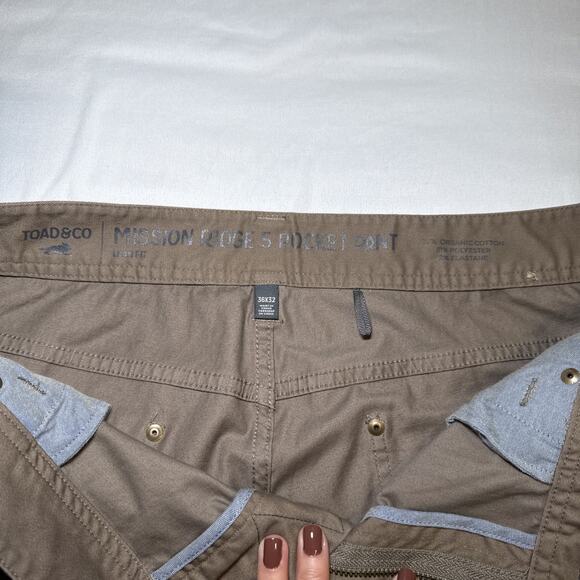 Toad & Co Mission Ridge 5 Pocket Lean Brown Pants Organic Cotton Mens 36X32 EUC - Picture 4 of 14